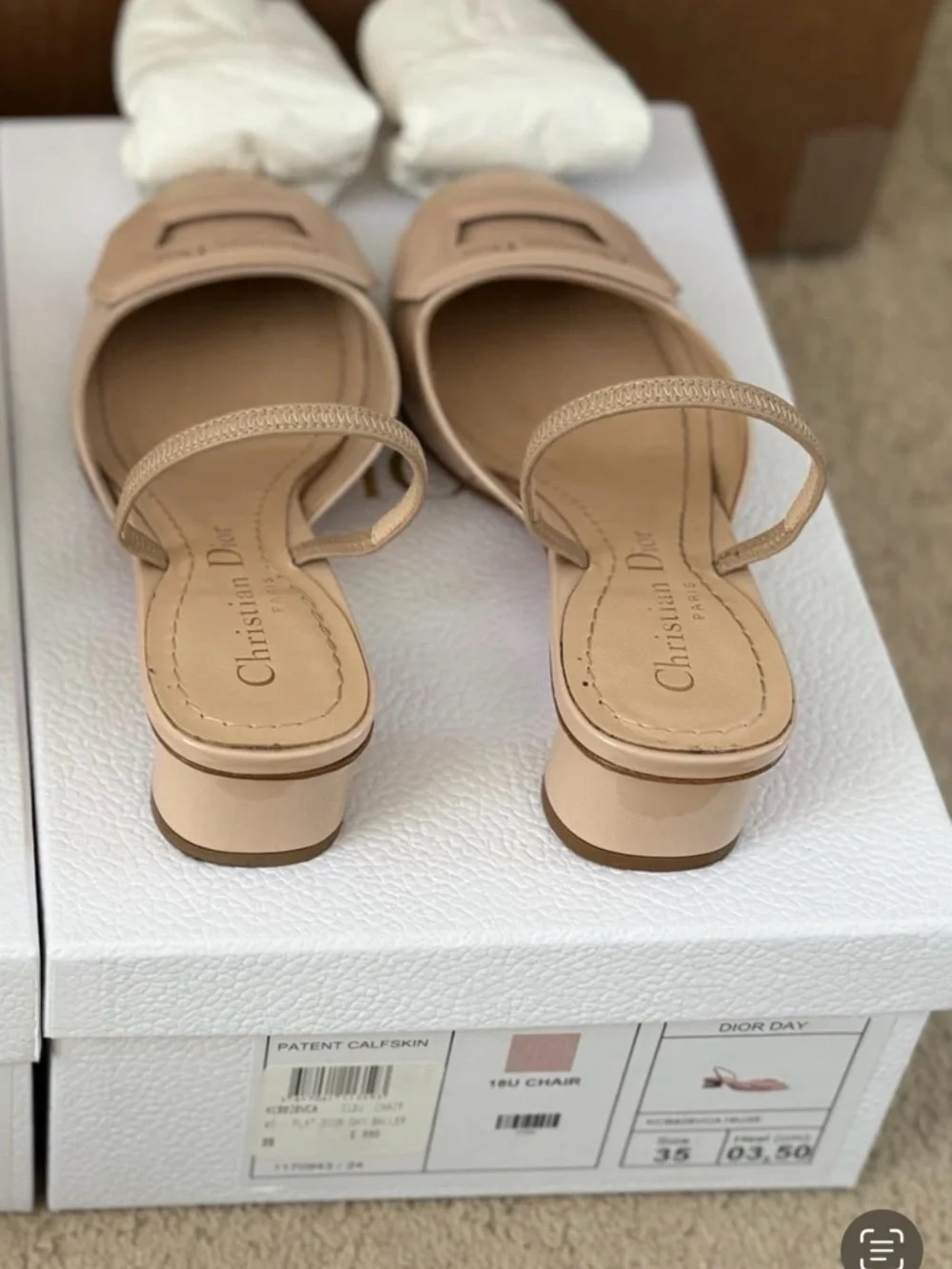 Dior Day Beige Patent Leather Slingback Loafers with Gold Logo - Picture 3 of 3